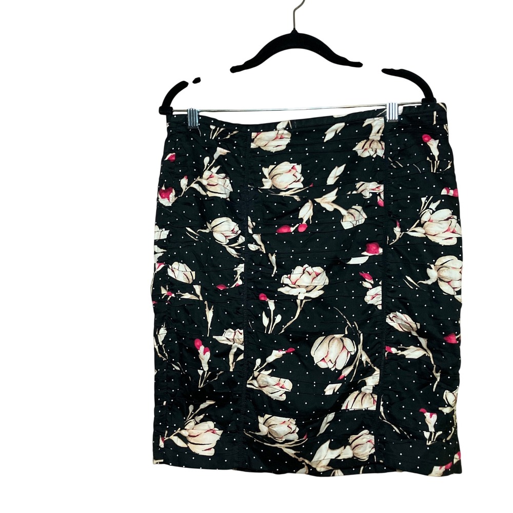 White House Black Market Pencil Skirt Women 14 Black Floral Ruched